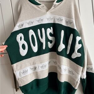 Boys Lie Green and Cream Crewneck Sweater